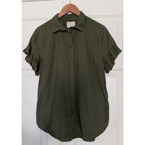J. Crew Classic Fit Lightweight Cotton Poplin Ruffle-Sleeve Shirt Dark Green